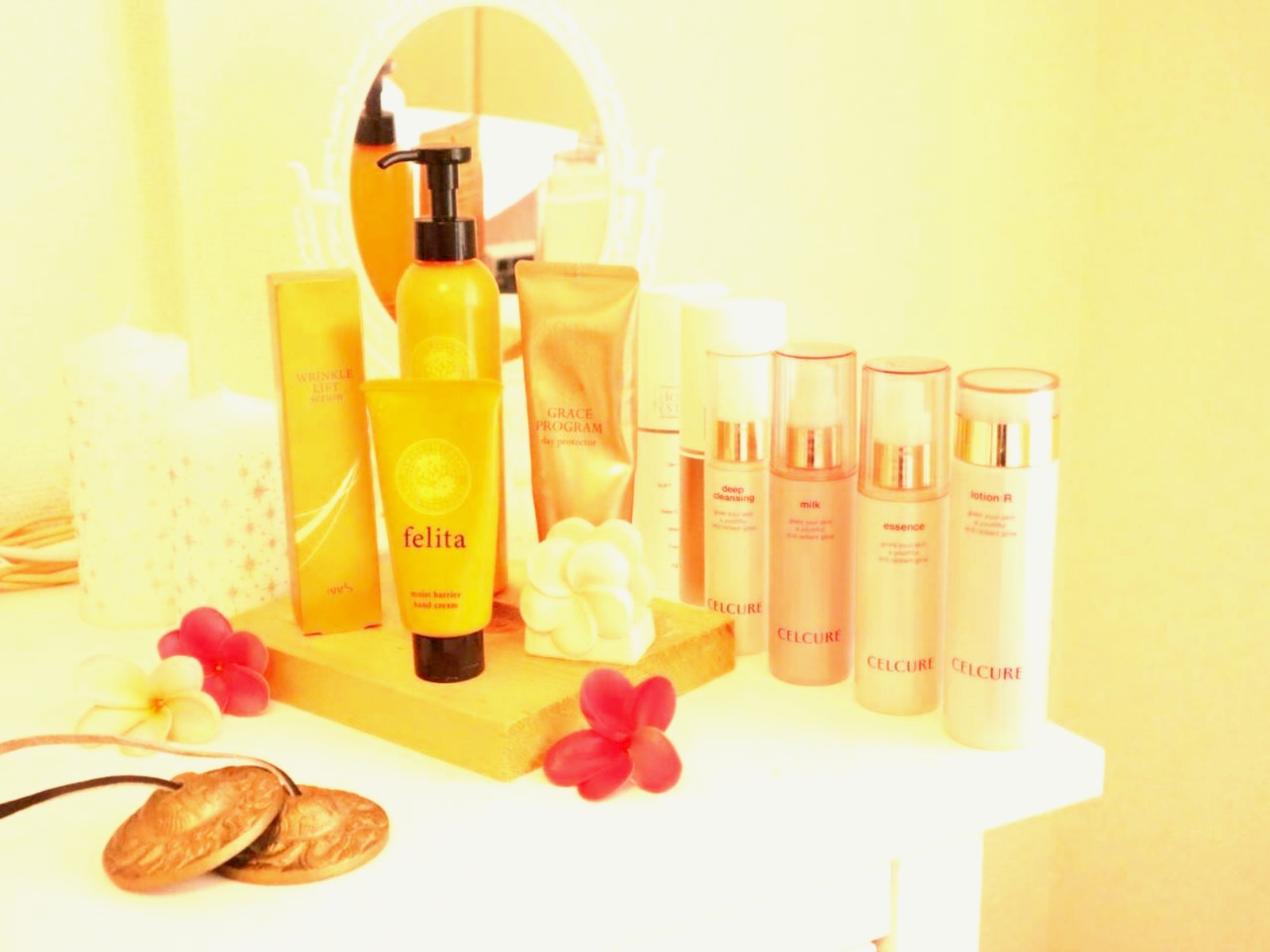 施術に使用する製品のディスプレイ